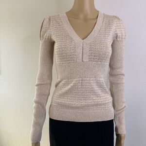 Vintage Y2K Ivory Shimmer Pointelle Fitted Sweater Indie Fairy S
